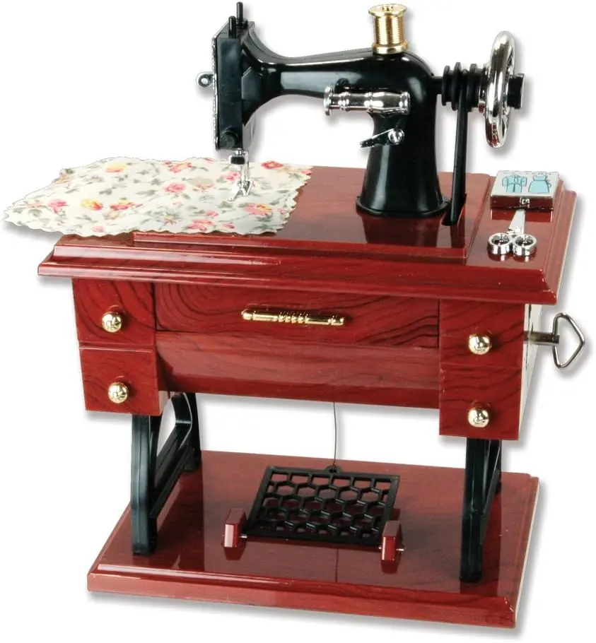 Vintage Mini Sewing Machine Music Box, Retro European Treadle Desk Decor, Mechanical Art Piece & Nostalgia Decor, Unique Collectible Gift for Home Office, Birthday