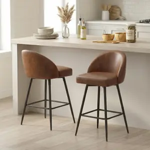 【Set of 2】ABCASA Counter Height Bar Stools, Modern 360° Swivel Bar Chairs with Backrest and Metal Legs, 26" Seat Height Modern Bar Stools for Kitchen, Home Bar, Dining Room