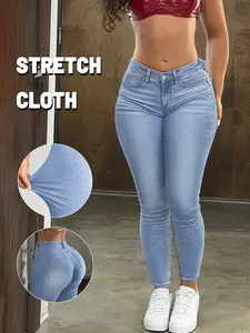 GILIPUR JEANS High-Waisted Stretchy Skinny Jeans - Solid Color, Washed, Versatile & All-Season,Tchic,Fashion,Winter,Womenswear