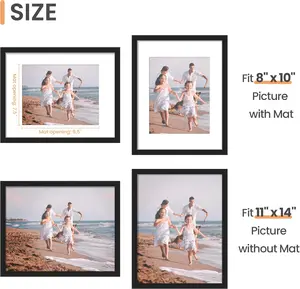 Black 11x14 Lightweight Minimalist Picture Frame - 1 Pack, Displays 8x10 Photos with Mat or 11x14 Without Mat, Wall-Mounted Decor for Artwork, Ideal Gifts