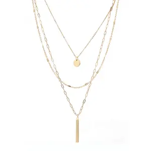 Bauble Sky Triple Layered Charm Necklace – Stylish & Tangle-Free for Any Occasion– Mixed Chains with a Detangler Closure for Effortless Wear