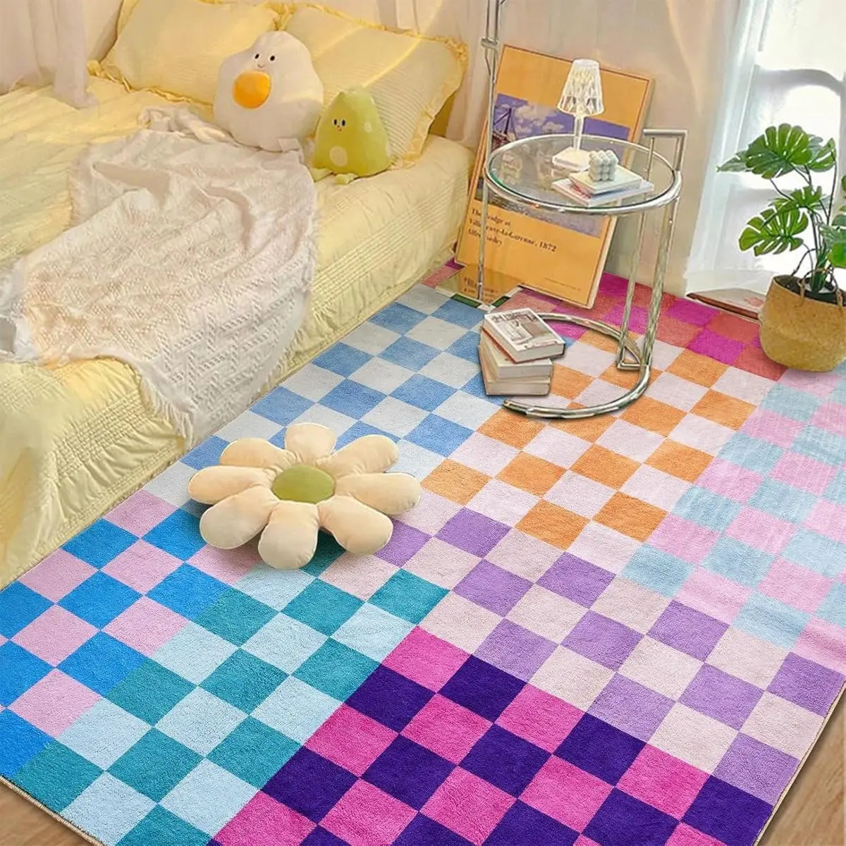 Colorful Plaid Carpet, Soft Non-Slip Living Room Rug, Multicolor Chessboard Pattern, Home Decoration Mat for Bedroom Kitchen Bathroom Study, Rugs Living Room, Decorative Rug