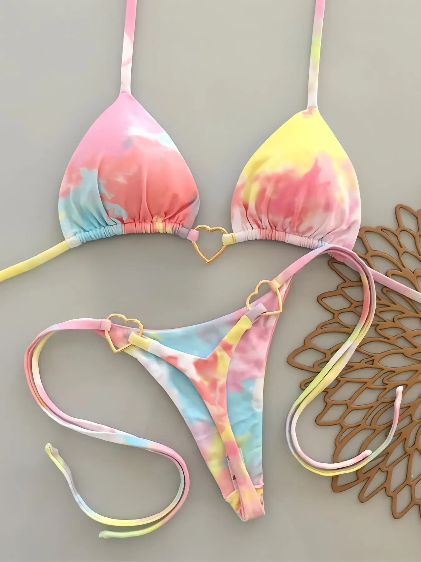 Women's Sexy Stylish Bikini Set Two-Piece Printed Bathing Suit Bikini Swimsuit, Summer Beachwear Triangle Top Thong Bottom, All Season Fitted Swimwear