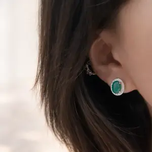 Vacuum Plated Inlaid Ice Species Green Chalcedony Earrings for Women Green Agate Drop Earrings Jewelry
