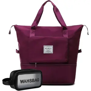Large Capacity Travel Bag, Foldable Travel Bag, Expandable Duffel Bag, Collapsible  Large Capacity Handbag, Overnight Bags for Women and Man (Fuchsia+Toiletry Bag)