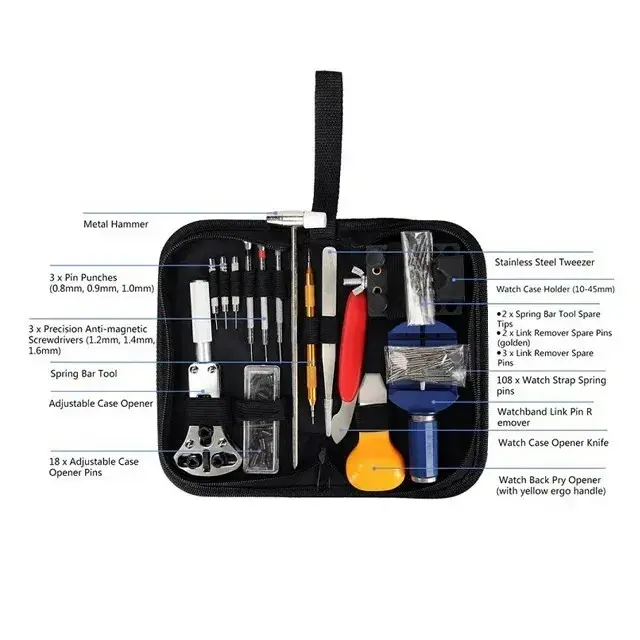 Professional Watch Repair Tool Kit, 147Pcs Beginner-Friendly Metal Set with Compact Case for Band Adjustment, Link Removal, and Battery Replacement, Tweezers, Screwdrivers, Great For Home Use, Watch Lovers, And Small Repair Work, Band Adjustments, Helps S