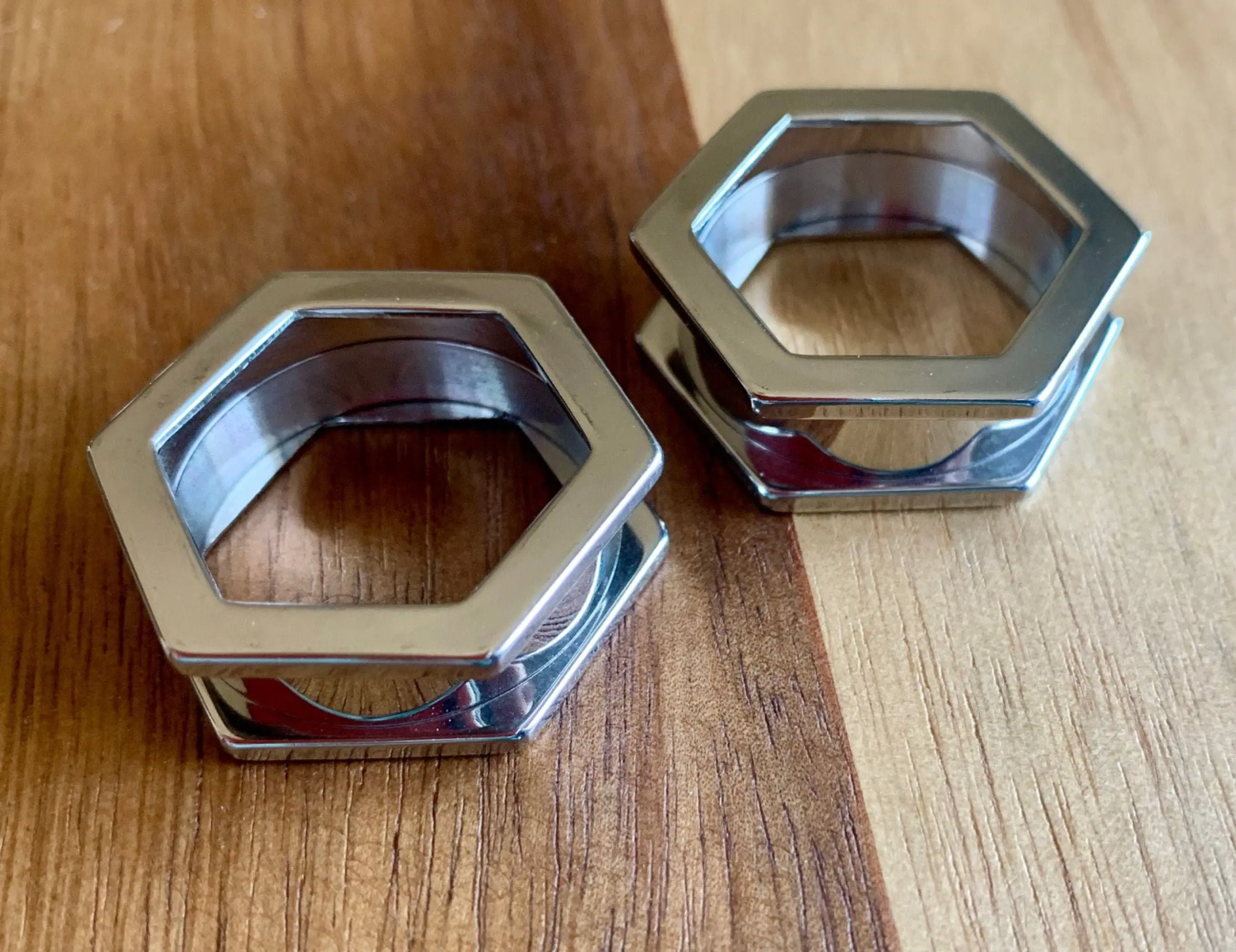 PAIR of Unique Hexagon Steel Screw Fit Tunnels - Gauges 8g (3.2mm) thru 1" (25mm)