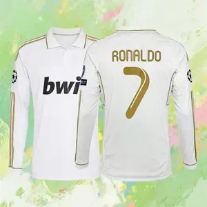 11 12 Home Jersey Gold No.7 Ronaldo Long Sleeve Soccer Jersey Fans Version