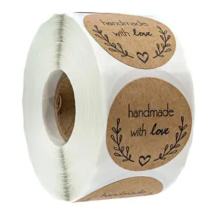 500 Pieces Per Roll Round Kraft Paper Olive Branch Handmade Love Stickers Labels, Perfect for Holiday Baking Decorations
