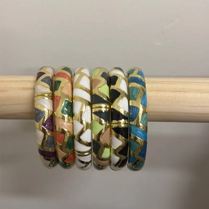 Gilded Mosaic Bangle  Collection  18K gold plated, enamel inlay, hinge closure 6 different  colors