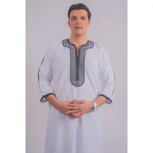 Embroidered Moroccan Thobe - White