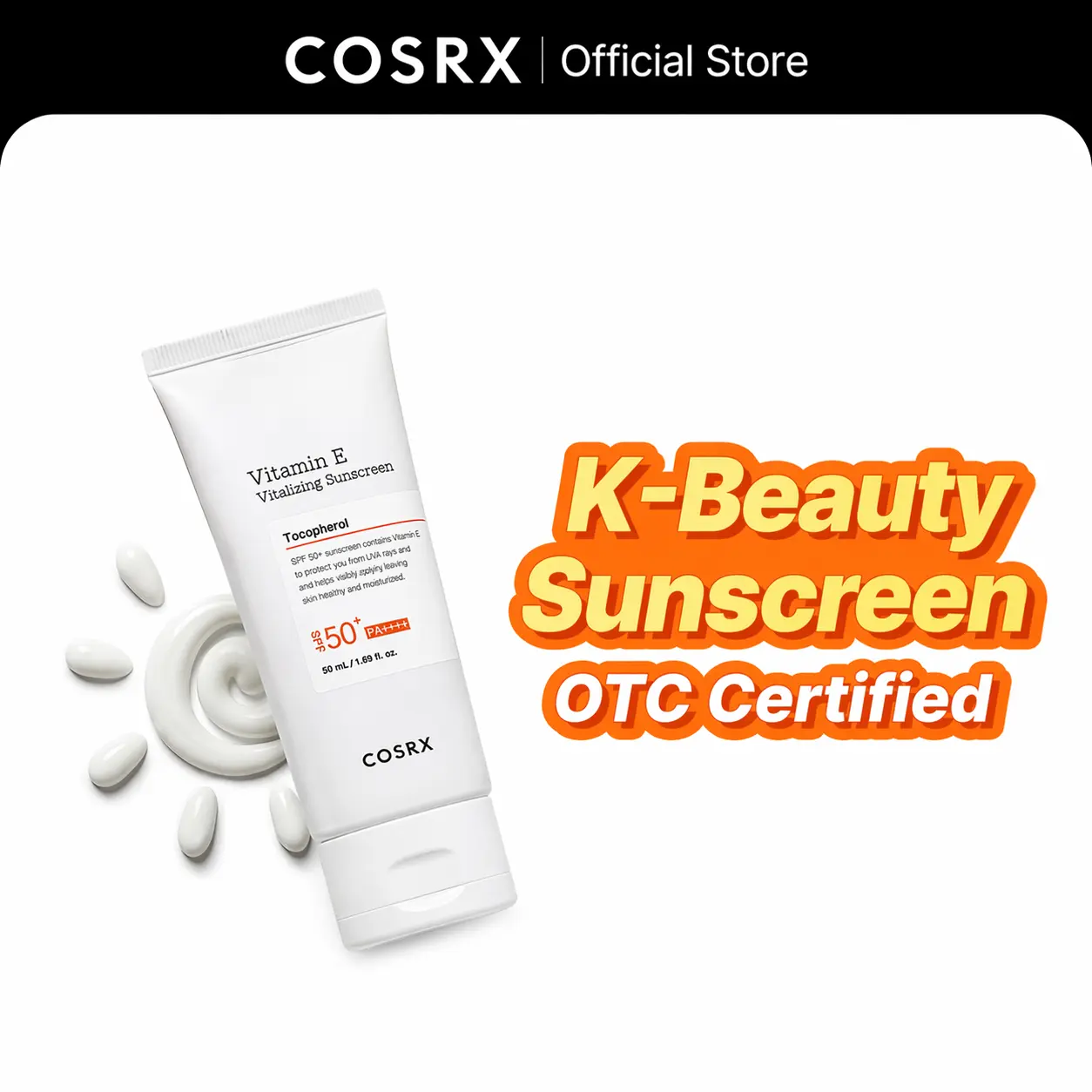 [COSRX Official] Vitamin E Vitalizing Facial Cream Sunscreen SPF 50+ 50ml - OTC Certified Korean Beauty Product, Anti-Aging, Soft Texture, Antioxidant-Rich Tocopherol, No White Cast, Cotton & Cacao Infused for Daily Skin Repair