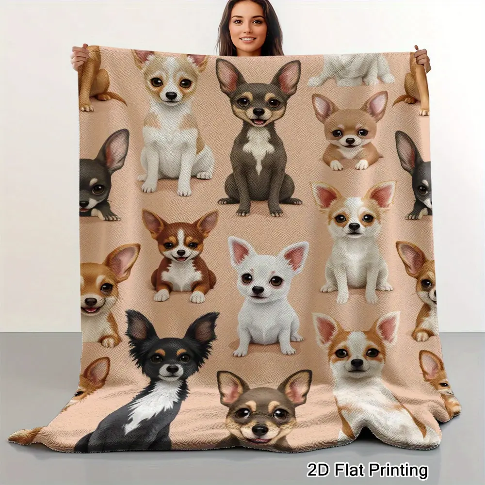 Chihuahua Puppy Blanket, Soft Flannel Throw Blanket with Cute Small Dog Print, Cozy Gift for Women Girls Kids Teens and Dog Lovers, Pet Mom Blanket for Bed Couch Sofa Dorm, Lightweight Warm Throw for Movie Night