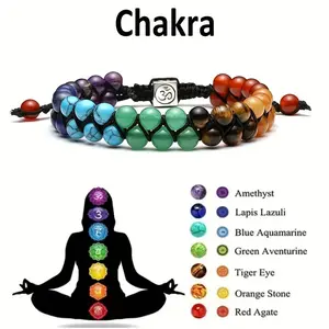 7 Chakras Natural Stone Beaded Bracelet for Women Men, Yoga Meditation Energy Balance Healing Crystal Lava Rock Diffuser Bracelet, Reiki Anxiety Relief Jewelry Gift