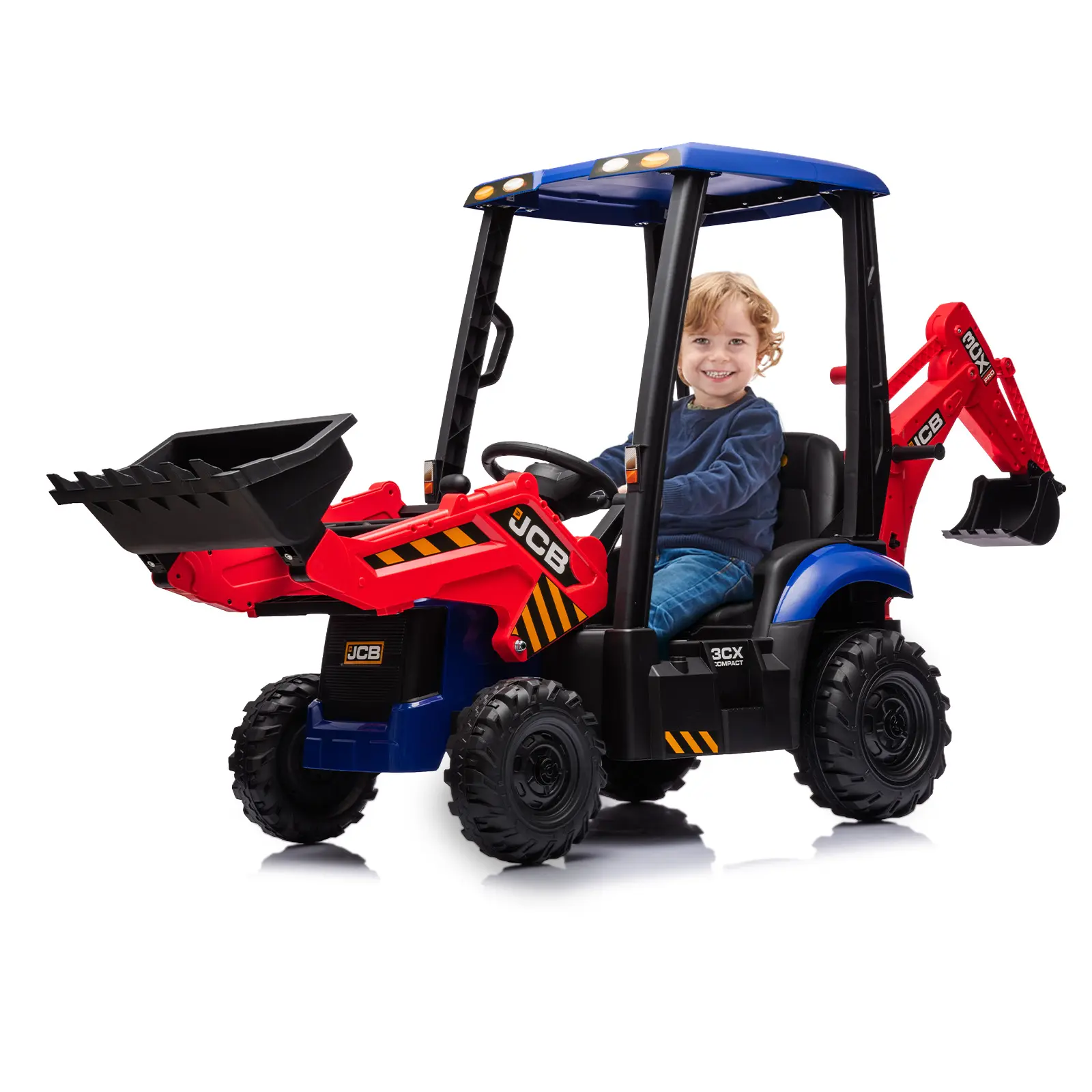 Hetoy 4-in-1 Electric Construction Ride-On Vehicle - Remote Control Excavator, Bulldozer, Ride On Backhoe, Adjustable Seat, Durable Wheels, Safe Certified Materials, Safety Belt, Soft Start Mechanism, 3 Speed Options, Rechargeable Battery