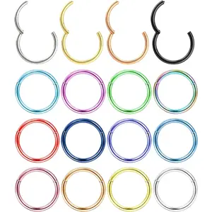 LOLIAS Surgical Steel Nose Rings Hoop Nose Clicker Ring Septum Jewelry 16G 18G Nose Hoop Lip Rings Nose Helix Cartilage Rook Earrings Nostril Piercing Jewelry Hypoallergenic