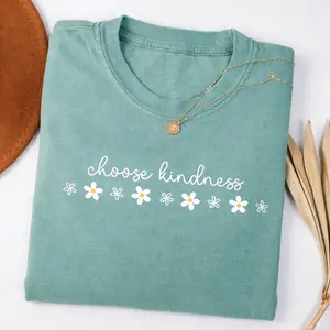 Comfort Colors Daisy T-Shirt, Retro Floral Shirt, Trendy Casual Tee, Women's Letter Print Short Sleeve TeeComfort Colors Choose Kindness TShirt, Inspirational T-Shirt, Kindness Tee, Motivational TShirt, Teacher T-Shirt, Positivity Tee for Women