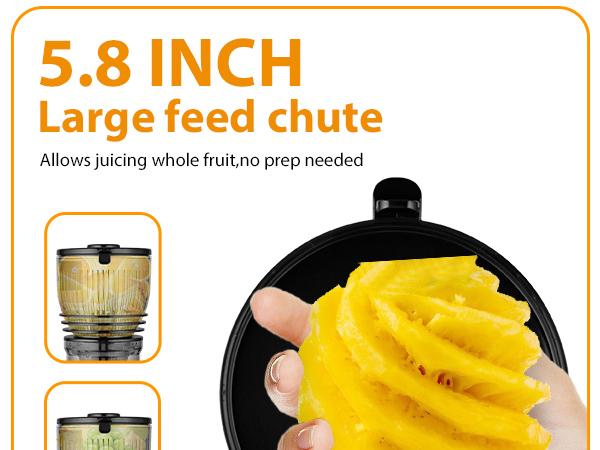 Pukomc 5.8" Wide Chute Cold Press Juicer with Auto Cut Mechanism High Yield Extraction Easy Lock System & 2 Cups for Fresh Whole Fruit Juices Stainless Steel Blender Usb Portable Blender