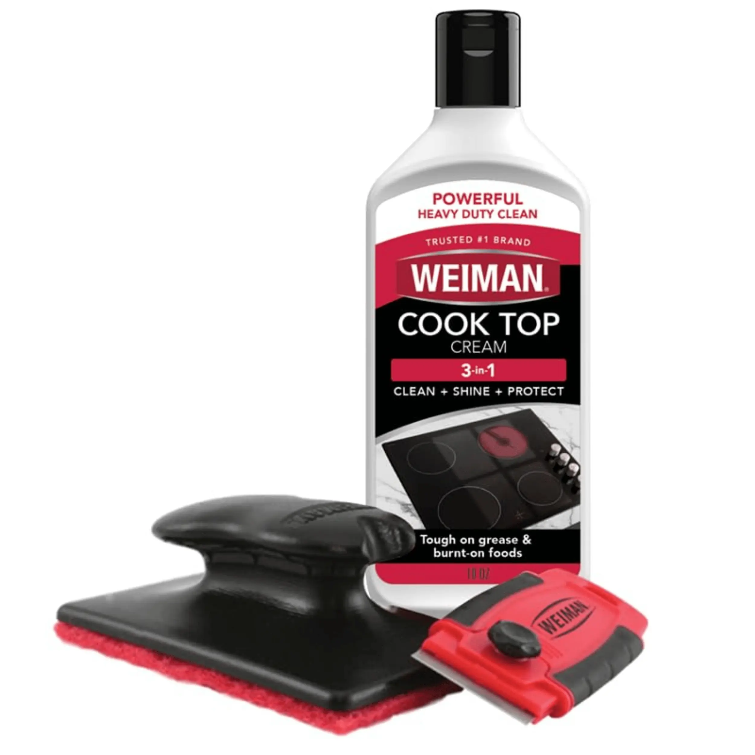 Glass & Ceramic Cooktop Cleaner Kit Stove Top & Oven Cleaner Cream with Scraper & 3 Scrubbing Pads, Removes Burnt-On Food & Grease, Safe for Induction, Electric & Gas Cooktops