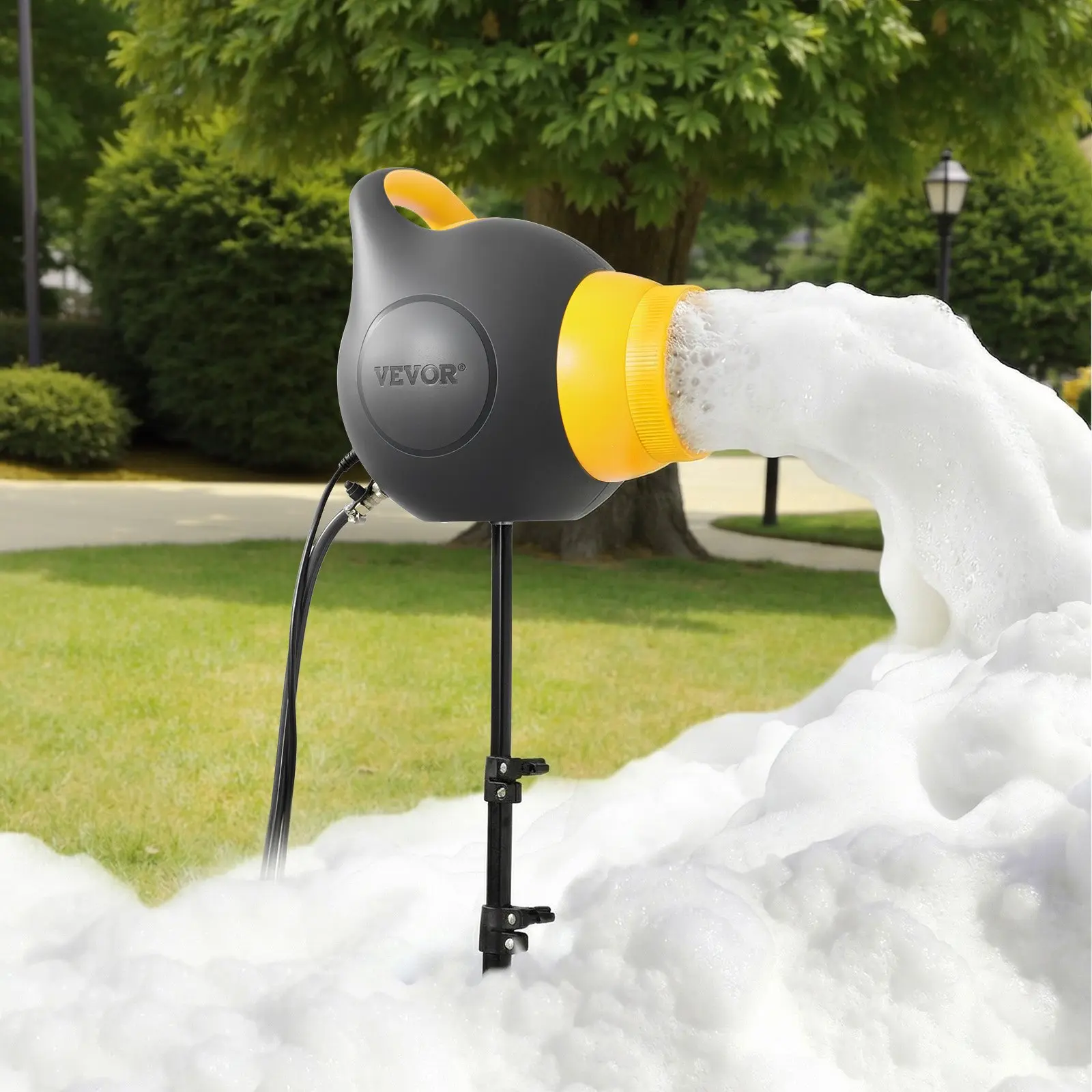 【DealsForYouDays】VEVOR Foam Machine, 115 W Party Foam Cannon, Portable Foam Maker with a Tripod Stand, Powerful Foam Party Machine, for Backyard, Pool, Outdoor Events, Birthdays, Celebrations and Party, Grey & Yellow Bubble Solution Bubble Refill