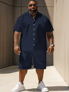 2 Piece Set Collared Short Sleeve Shirt and Shorts, Loose Fit Summer Casual Fashion, Large Size, Asymmetrical Design, Random Print