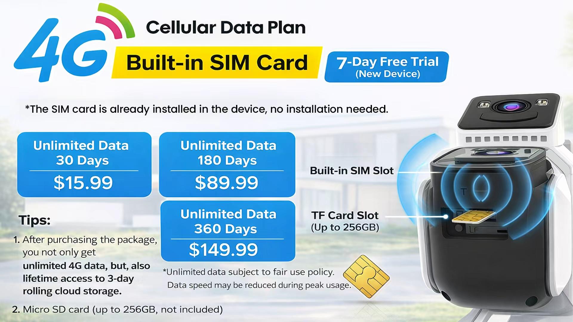 Hawkray 4G LTE Cellular Solar Security Camera, 360° Live View, 2K Color Night Vision, No WiFi Needed, PIR Motion Detection, Two-Way Talk, Built-in SIM Card, Wireless Outdoor Solar-Powered Surveillance