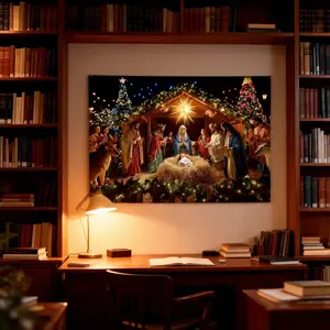 Nativity Scene Christmas Banner Artistic Modern Home Decoration Aesthetic Wall Decor Canvas Poster, Cute And Vibrant Poster for Bedroom, Dorm, Gaming Setup