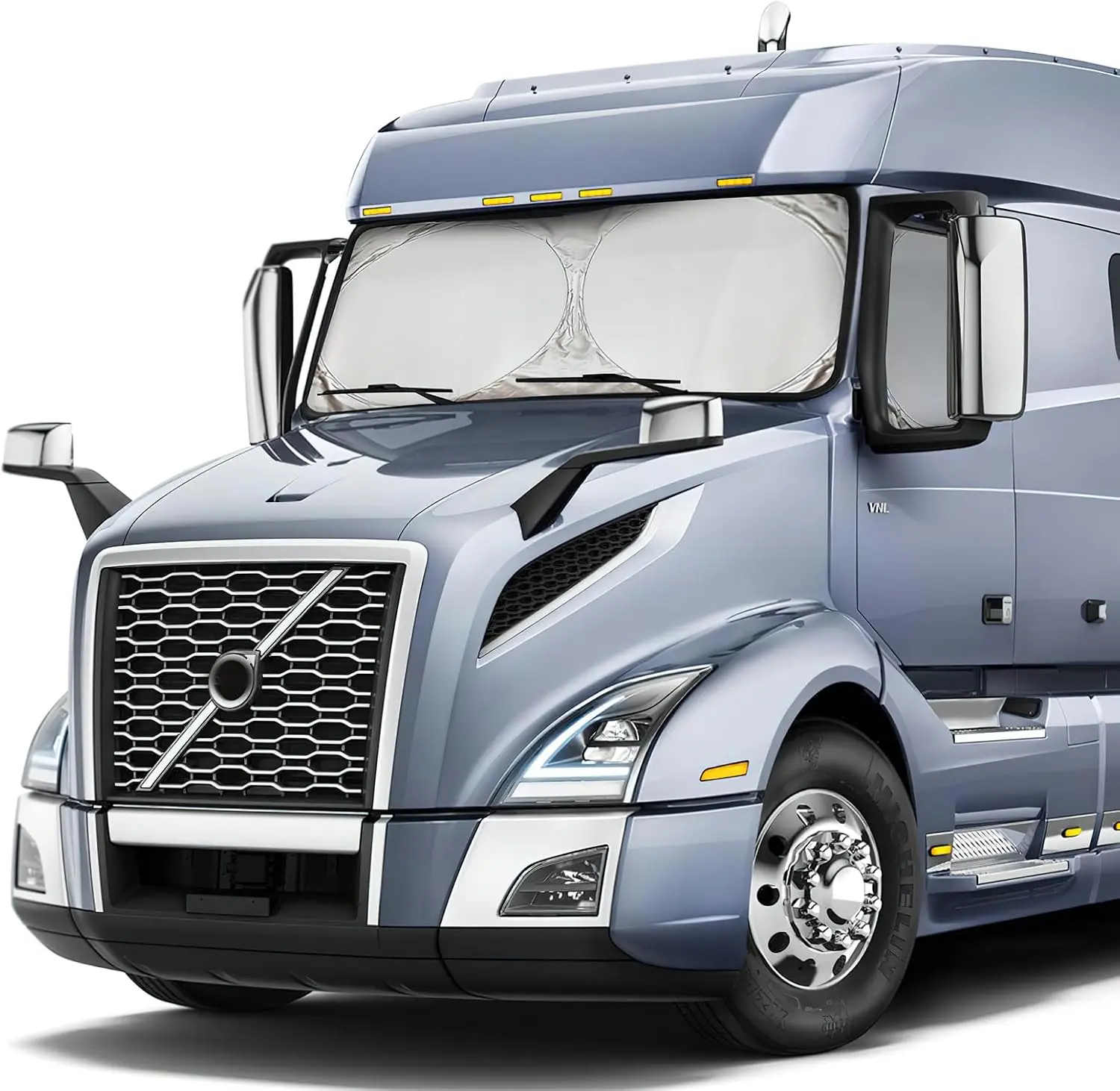 Semi Truck Windshield & Side Window Sunshade, 240T Nylon Fully Blackout for UV/Sun Heat Rays, 163.5 Inches Length 36 Inches Height, for Commercial Big Rig Trucks & Boats