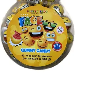 Smiley Kids Face Gummy Candy 50-0.46 oz 13g Pieces Net Weight 22.93 oz 650g Jar of Fun Snacks