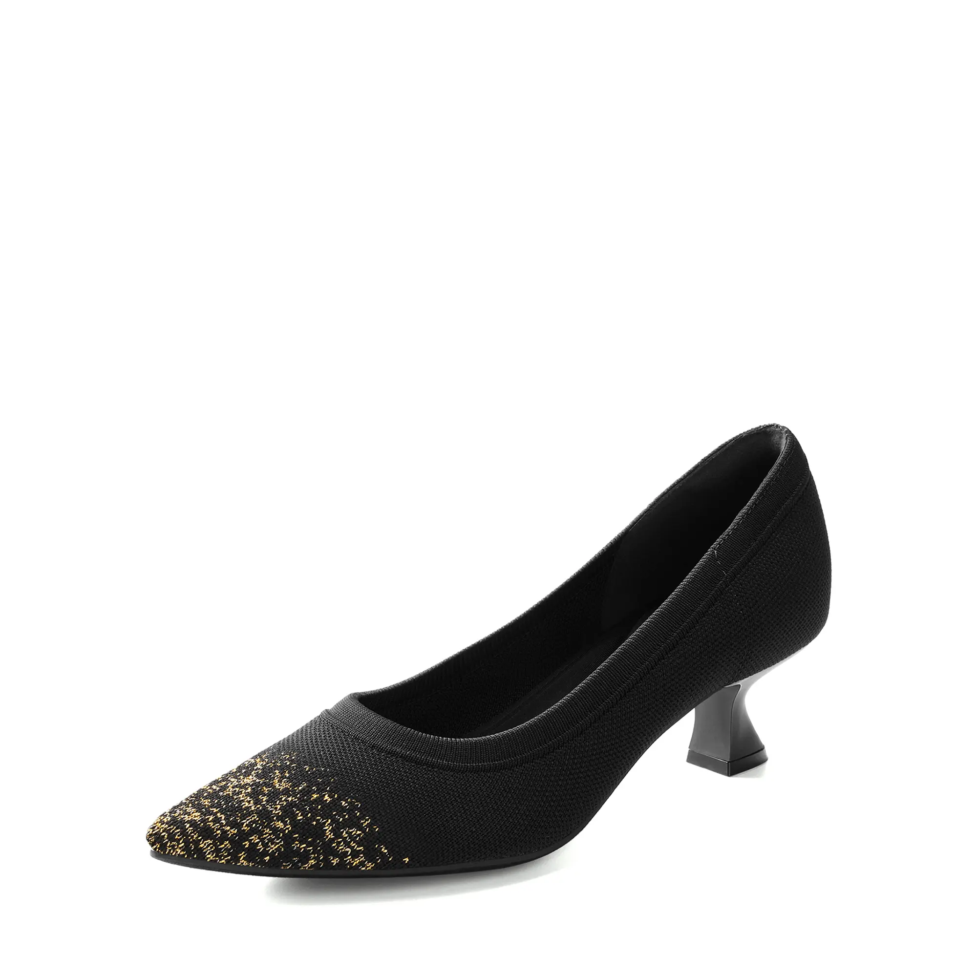 DREAM PAIRS Women's Knitted Pointed-Heeled Kitten Heels - Classy Heels, Pointed Heeled Pumps with Arch Support, Breathable Insole, Glittery Toe, Gold Knitted Detail, Elegant Party Shoes
