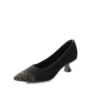 DREAM PAIRS Women's Knitted Pointed-Toe Kitten Heels - Classy Elegant Stylish Fashion Footwear with Arch Support, Breathable Insole, Glittery Front Toe, Gold Knitted Detail