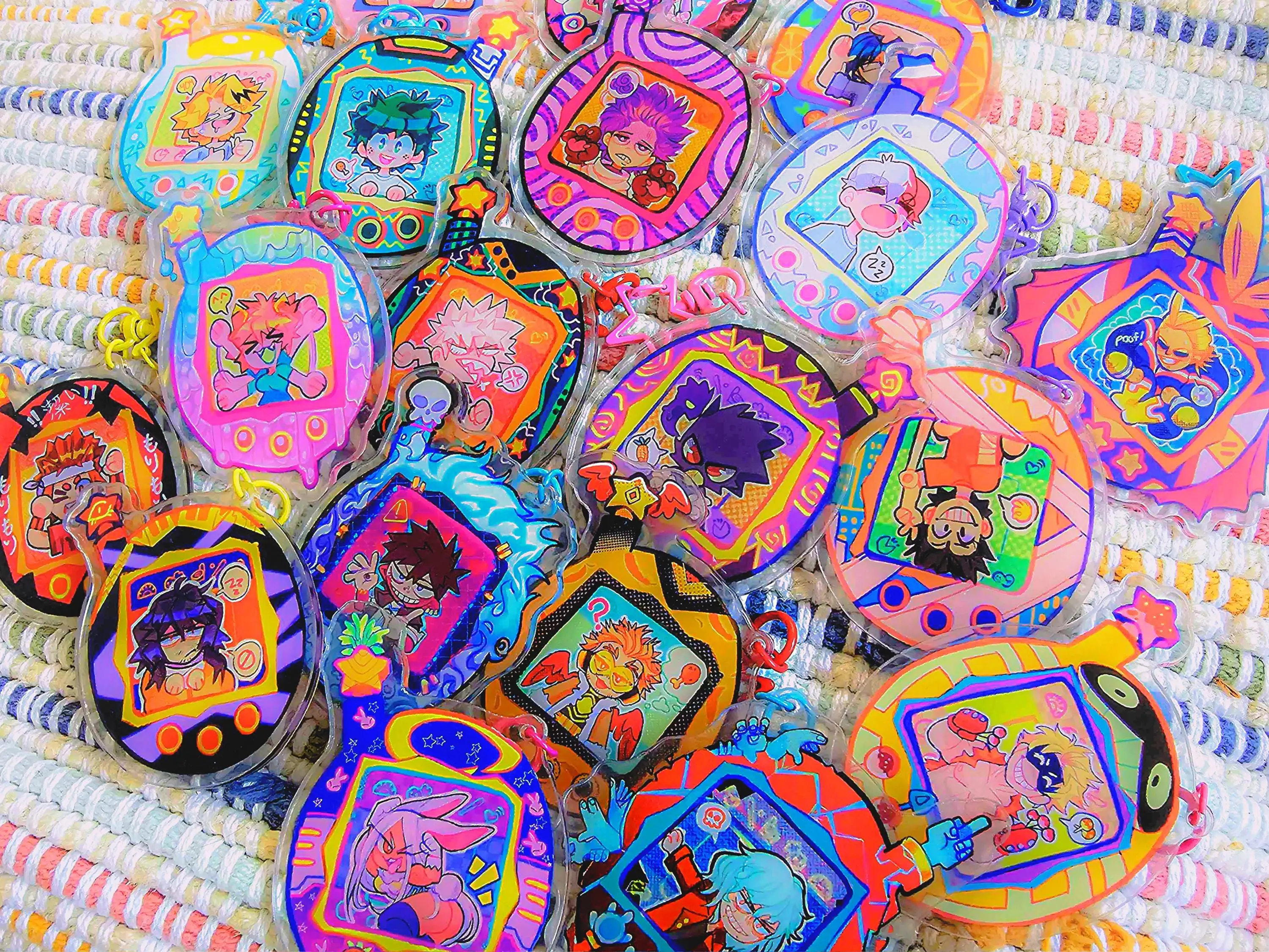 My Hero Academia Tamagotchi Acrylic Keychains | Chibi Anime Acrylic Charms | Deku, Bakugo, Todoroki & More