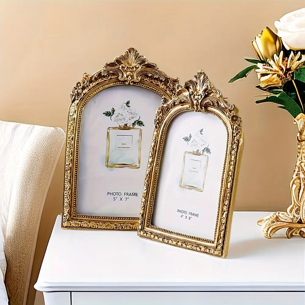 Golden Retro Floral Design Carved Literary Photo Frames, Floral Picture Frame, Commemorative Baroque Palace Flowers, Luxury Decorative Framed Decor Gift for Birthday, Wedding, Valentine's Day