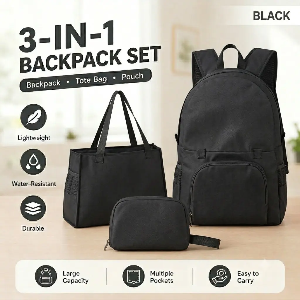 Women's 3-in-1 Convertible Tote, Solid Color Water-Resistant Crossbody Bag, Lightweight 20L Carry-All for Campus Life, First Day of School & Back to School Haul, Solid Color Backpack, College Travel Backpack, Backpack Carrier, Stylish Daypack