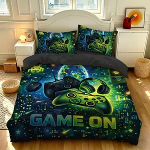 3pcs Cool Game Controller Print Bedding Set,  Single and Twin Size,  Includes 1 Duvet Cover + 2 Pillowcases, No Padding, Ideal Gift for Teenager Women's Rooms and Bedroom Bedding