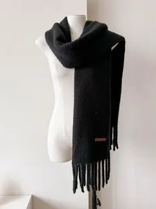 Solid Color Tassel Decor Wool Fluffy Soft Scarf, Casual Soft Warm Shawl for Women & Men, Fashion Accessories for Daily Wear