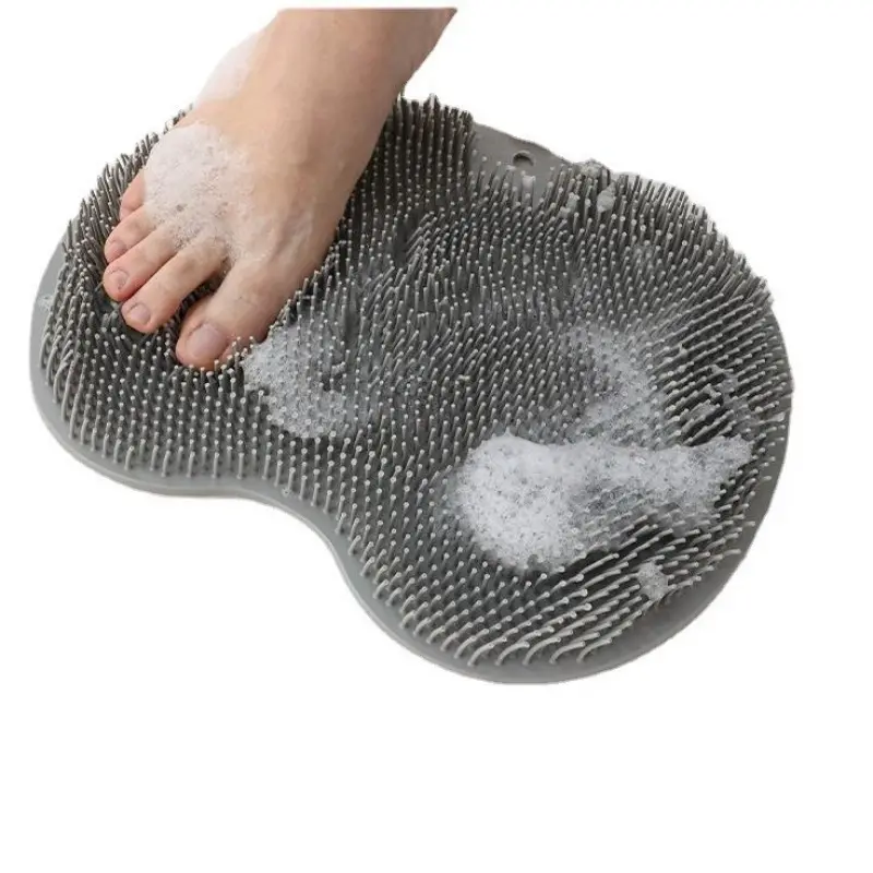 Silicone Shower Foot Scrubber Mat with Wall-Mounted Suction Cups, Back and Foot Cleaning Mat for Bathroom Essentials, Practical Bath Accessory
