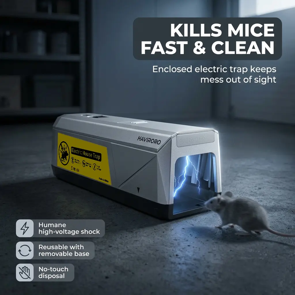 Electric Mouse Traps Indoor for Home, Reusable No-Touch Electronic Mouse Trap Zapper with Powerful Voltage Effectively Kills Mice in Living Rooms, Kitchens, Garages, and More