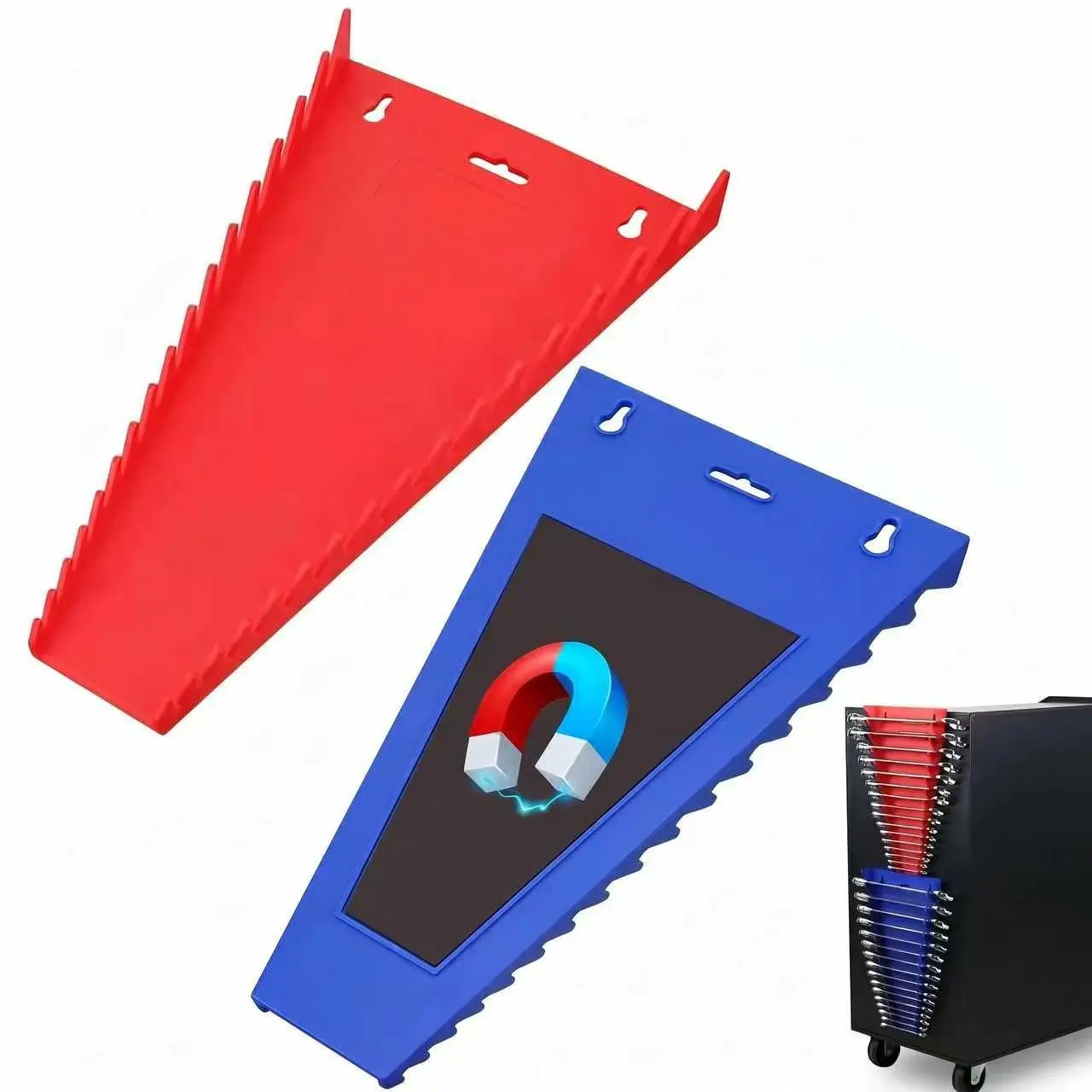 2-Pack Magnetic Wrench Organizer, 32 SAE & Metric Slots Wrench Rack Holders, Tool Box Drawer-Fit Tool Storage Work Accessories, Garage Tool Organizer, Toolbox Organizer
