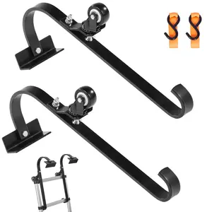 VEVOR Ladder Roof Hook, 2 Pack with Fixed Wheel & Swivel Bar, Wheel Heavy Duty Steel Ladder Stabilizer, Roof Ridge Extension for Damage Prevention, 600 lbs Weight Rating, Easy to Access Steep Roofs