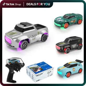 Hotfree Desktop Mini RC Drift Car, 1/64 Scale 4WD Remote Control Car with Various Colors LED Lights & DIY Custom Stickers, Fun Desktop Play, Cool Monster Truck Birthday Gift for Boys & Kids