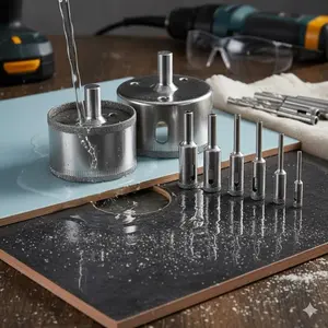 Diamond Coated Hollow Drill Bit Set, Multi-Size Interchangeable Bits for Tile Ceramic Glass Marble, Anti-Crack Fast Drilling Tool, Heavy Duty Wall Hole Cutter, Universal Hole Saw Kit with Abrasive Grit, Concrete Drill Bit
