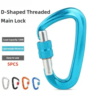 12KN outdoor heavy-duty climbing fasteners [5PCS], D-type fastener safety main lock, screw lock aluminum alloy quick connection fastener, outdoor rock climbing fastener main lock quick hanging fastener, camping thickened hammock fastener