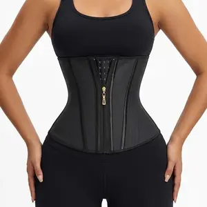 FITNFEM Women's Faja Solid Color Latex Zipper Corset Top Girdle High Tummy Control Shaper Trainer for Daily Wear Matt Trainers Waist Shapewear Breathable Fabric Compression Womenswear Belts