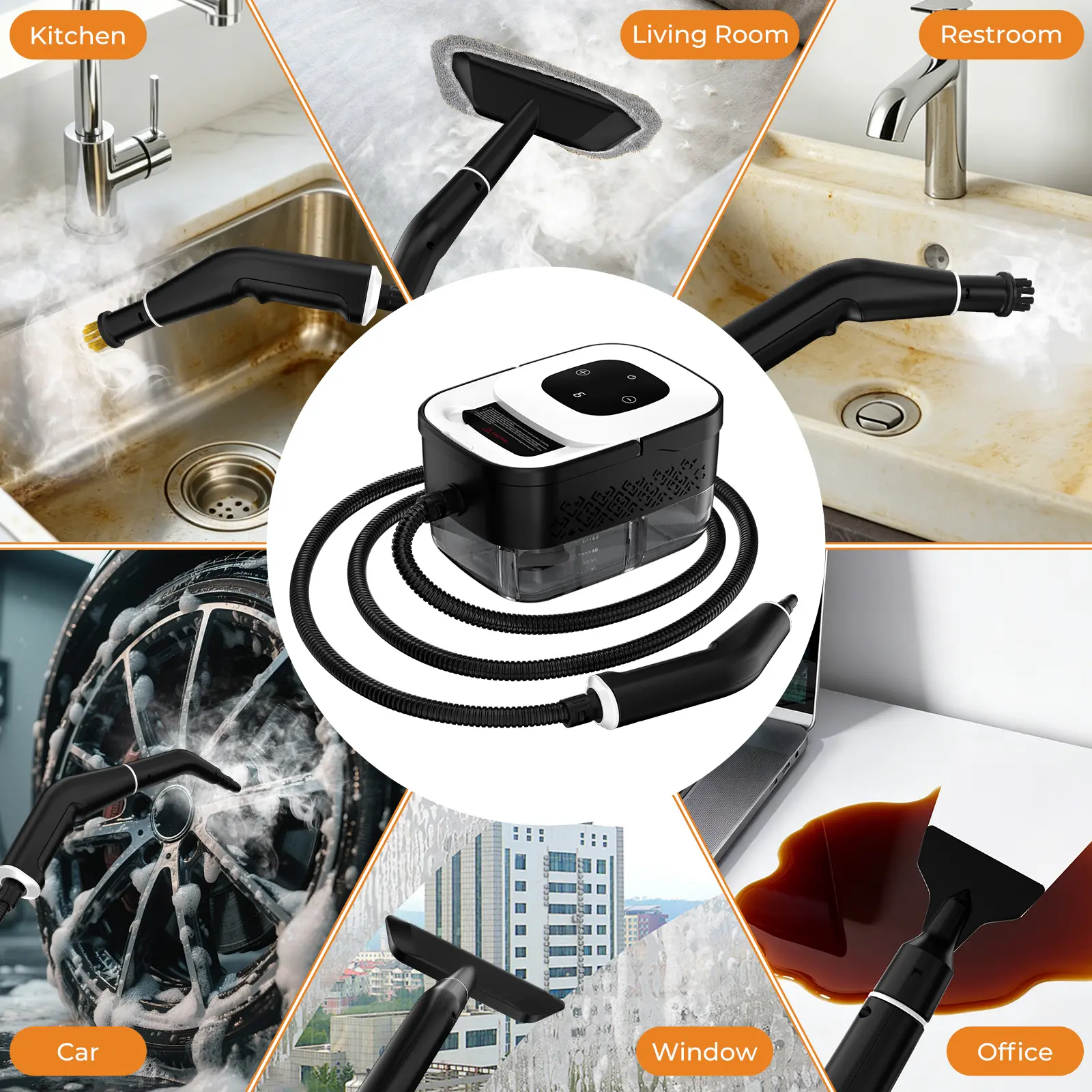 Portable Steam Cleaner,Independence Day Deals, 16pcs Accessories, 6-Level Adjustable & 15s Fast Heat-Up, Handheld Steamer for Tile, Dirt, Grout, Grease, Car Detailing,tiktokshopsummersale