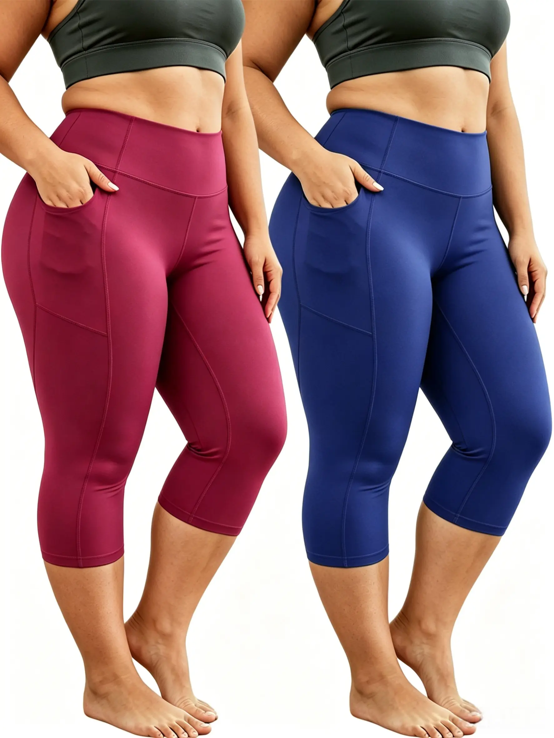 2pcs Women's High-Waist Capri Yoga Leggings with Side Pockets, Tummy Control and Butt-Lifting Function, the Fabric Is Soft, Comfortable, and Highly Elastic. summerwins High Waisted Sportswear Gym Fitness Sportswear High Stretch Bottoms Athletic Tights tik