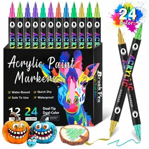 Acrylic Paint Markers Set - 12/24/36-Piece Dual-Tip 2-Color Markers, Ideal for Rock Painting, Craft Projects, Office Stationery Art Supplies (Mark-Infused for Precise Artwork)
