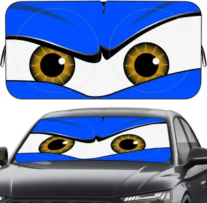 Car Windshield Sun Shade, Funny Eyes Sun Visor, Wear-Resistant Black Tape, Foldable 59''x27.5''/63''x31.5''