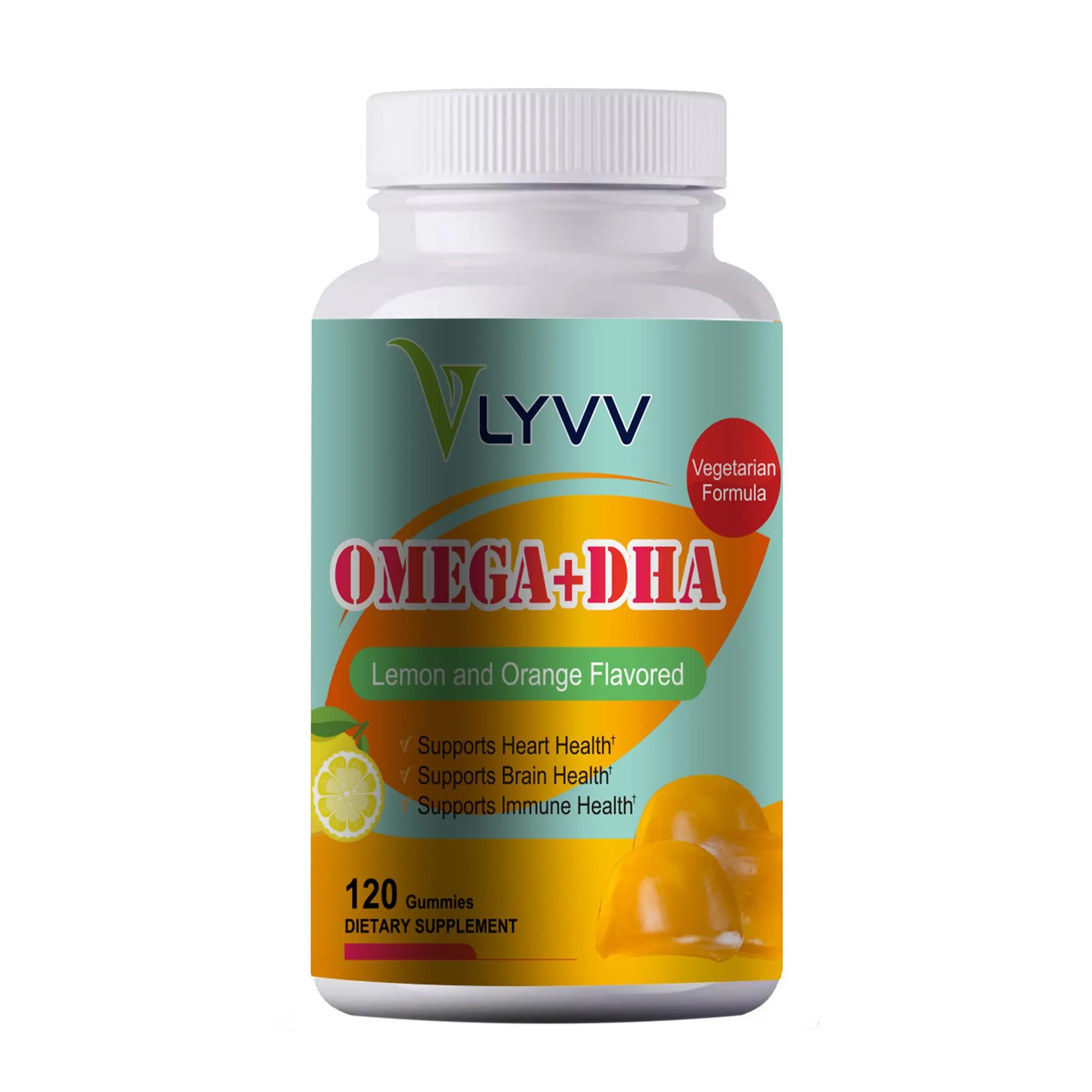 LYVV Vegan Omega Plus DHA Gummies for Adults & Kids Lemon Flavor 120 Count Plant-Based Formula Supports Brain Heart Health Non-GMO 40 Servings Healthcare Natural Dietary Fitness Fruit