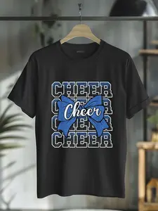 100% Cotton Unisex Coquette Cheer Bow Sport Cheerleader Cheerleading Blue T-Shirt